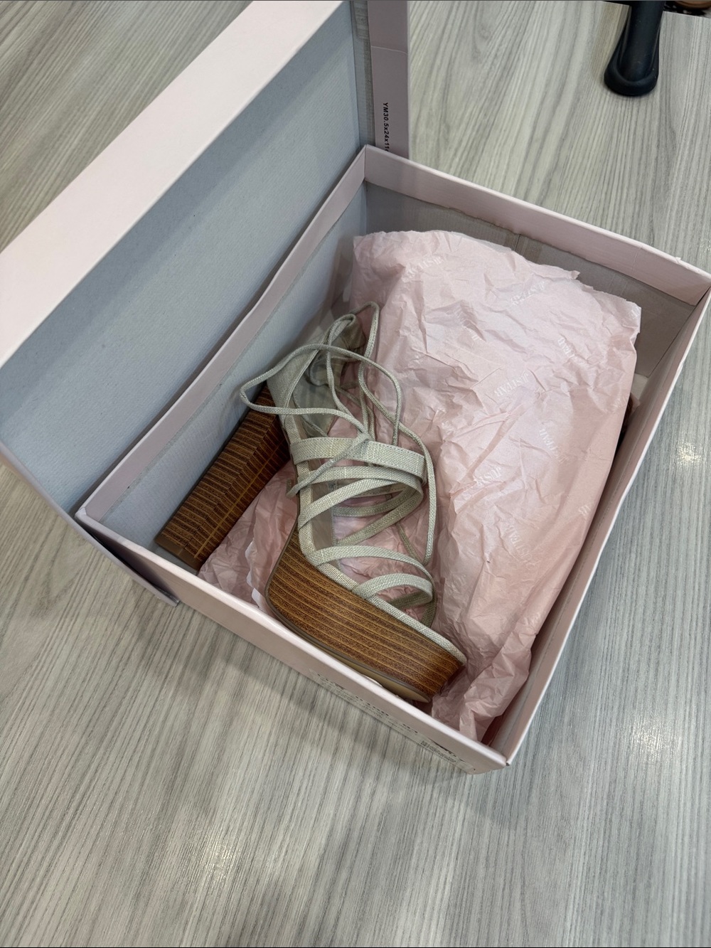 JustFab Lace-Up Strappy Block Heels in Light Taupe